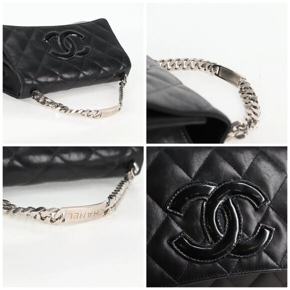 CHANEL Chain Hand Bag Lamb Skin Black Silver CC Auth 138566A - Picture 16 of 16
